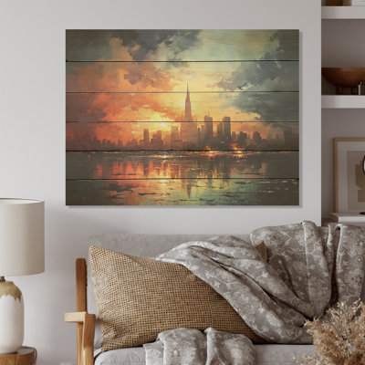 Modernism Urban Skyline - Sky Wood Art On Natural Pine Wood