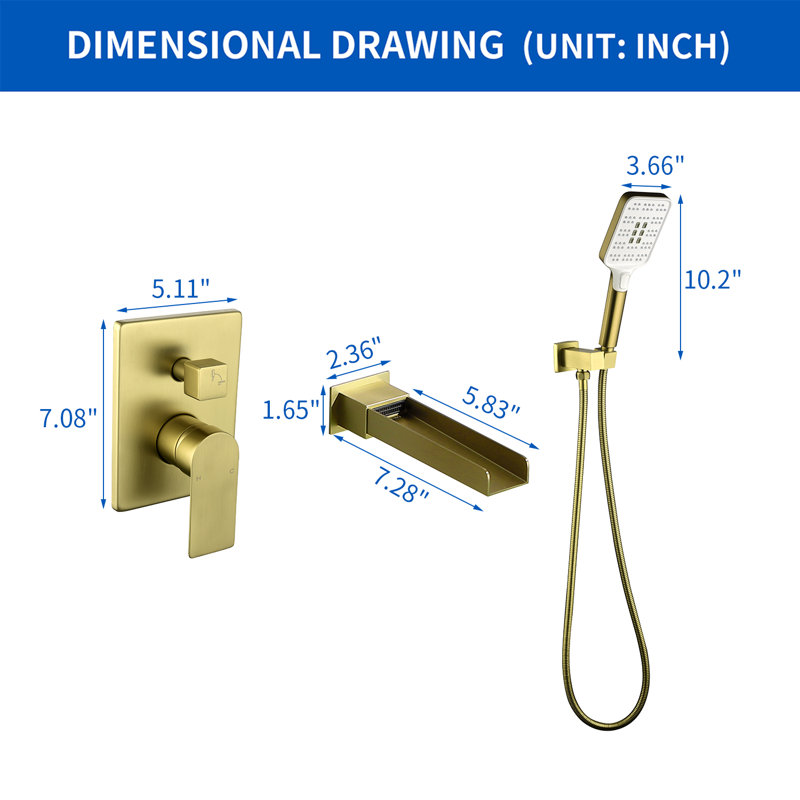 All-In-One Kit with Rough in-Valve, Brushed Gold