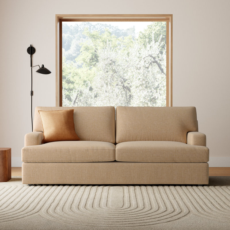 Cleo 84" Upholstered Custom Sleeper Sofa, Turbo Wheat Basketweave