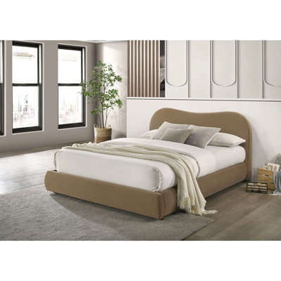 Contemporary Style Queen Bed With Brown Velvet Curved Headboard, Storage Space, Solid And Engineered Wood Size Design, Upholstery, Style, Storage, Bedframe
