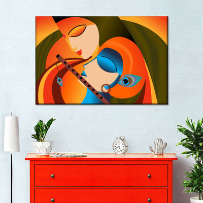 Radha Krishna Madhubani sur impression sur toile