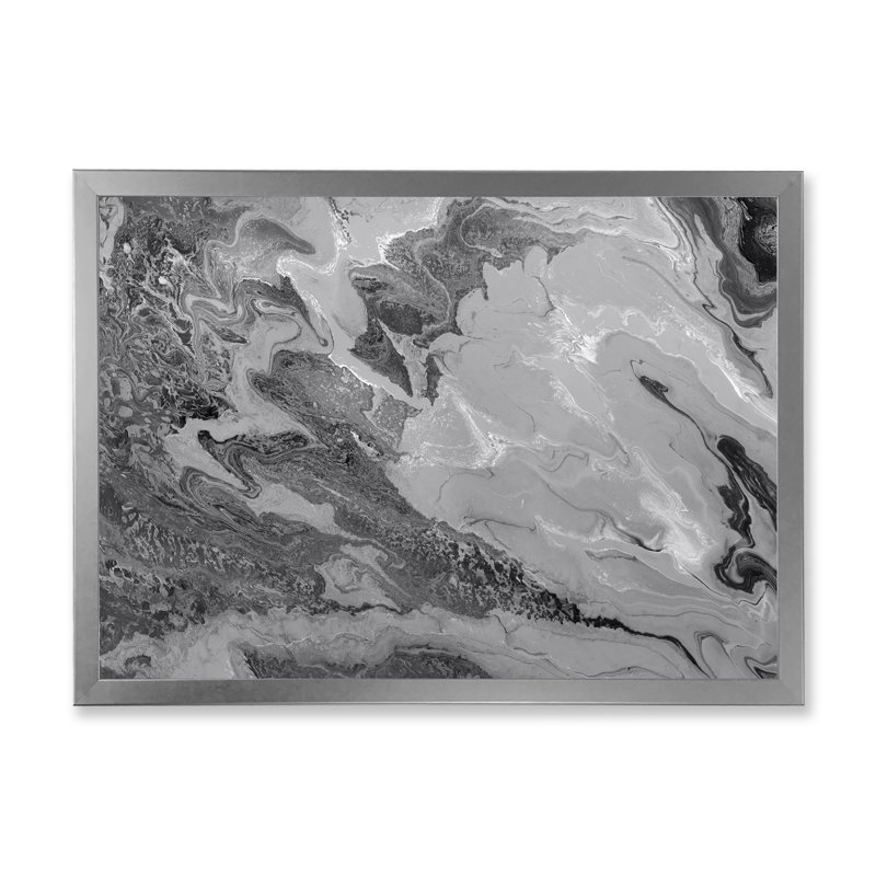 Gris ondulé liquide - peinture sur toile, H 30 po x l 40 po x P 1,5 po, Cadre photo argenté