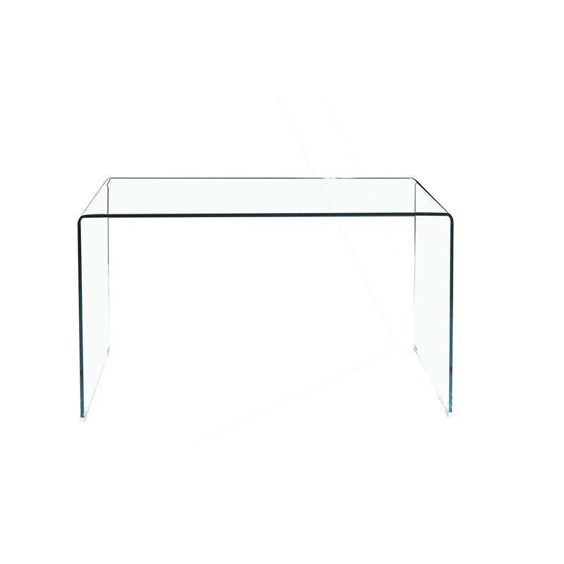 Console en verre moderne moderne, console en verre trempé transparent avec bords arrondis, table de canapé
