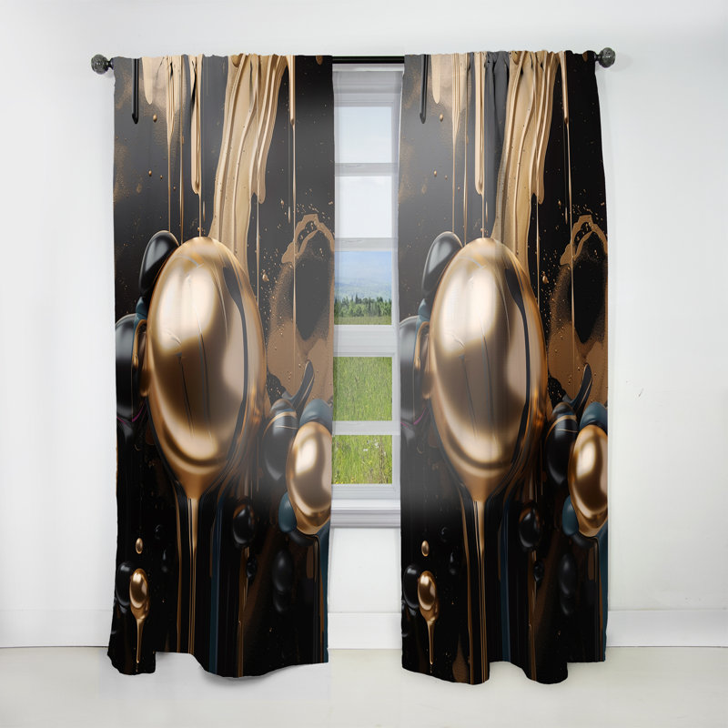 Ehren - Gold Black Journey Through Marble I - Modern Velvet Curtain - Room Darkening - 1 panel, 52" W x 95" L