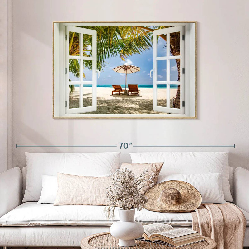 Fenêtre Neruda, Cadre flottant en bois naturel, 46 po x 31 po