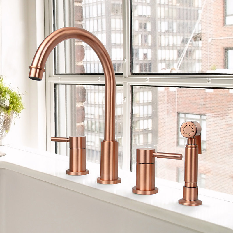 Pull Down Double Handle Kitchen Faucet, Copper