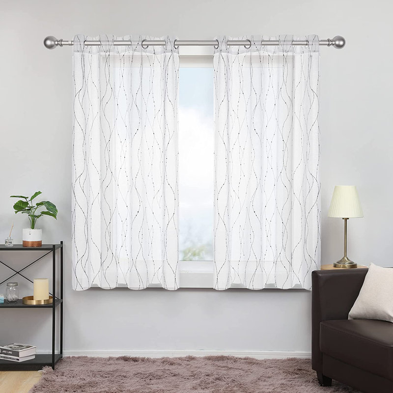Cassien Sheer Curtain Pair, White/Black, 52" W x 54" L