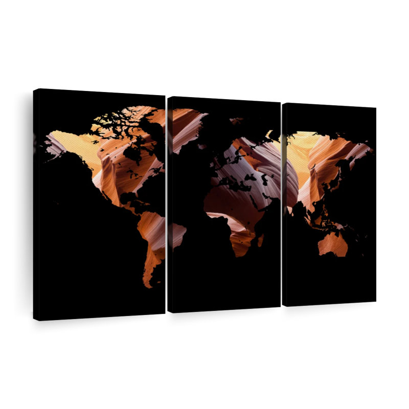 «World Map Antelope Canyon World Map», reproduction sur toile 3 pièces par Globetrotter Studio, H 48 po x l 74 po