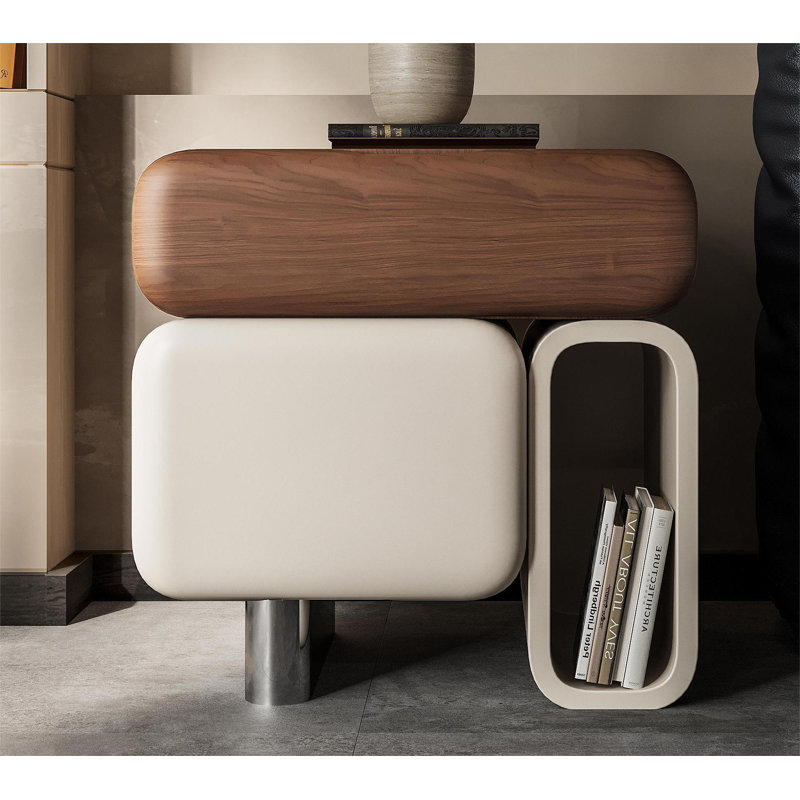 Partenie Modern Wood Nightstand With Drawer Cabinet and Shelf, 1