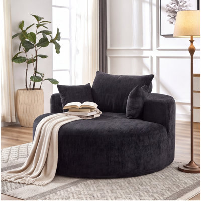 Canapé-lit simple en chenille de polyester noir de 55 pouces, sans assemblage, fauteuil-lit moelleux pour le salon, la chambre à coucher et le cinéma maison