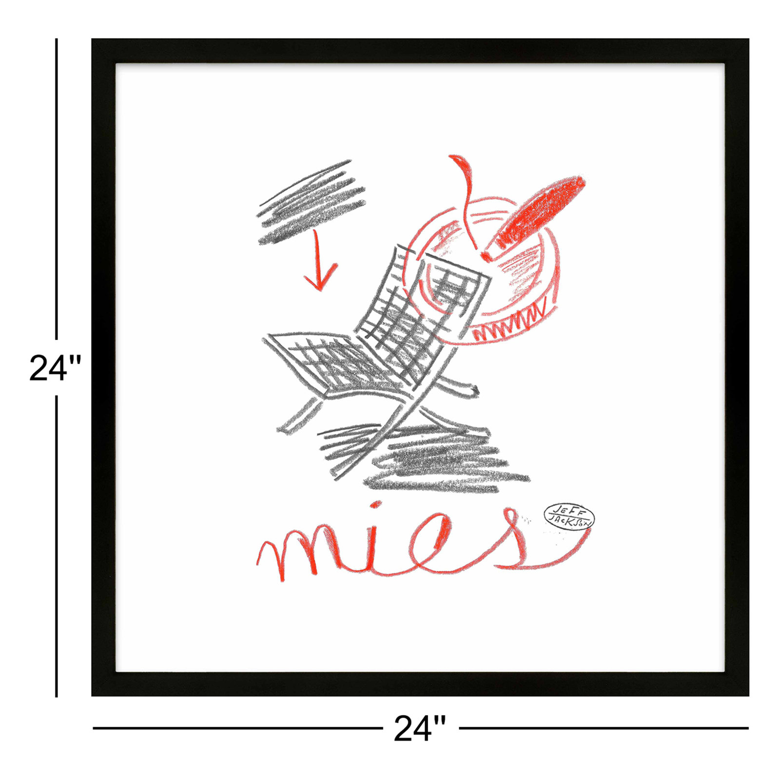 Chairs Mies by Jeff Jackson, Black Single Picture Framed Paper, 24" W x 24" H