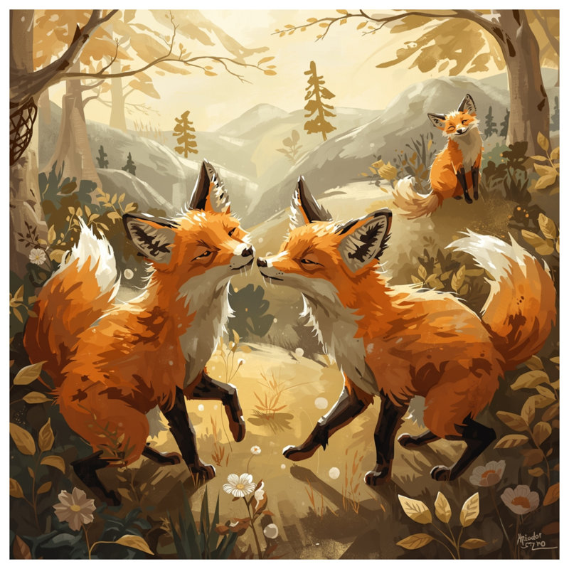 Édredon Foxes In Forest Scene, Très grand lit