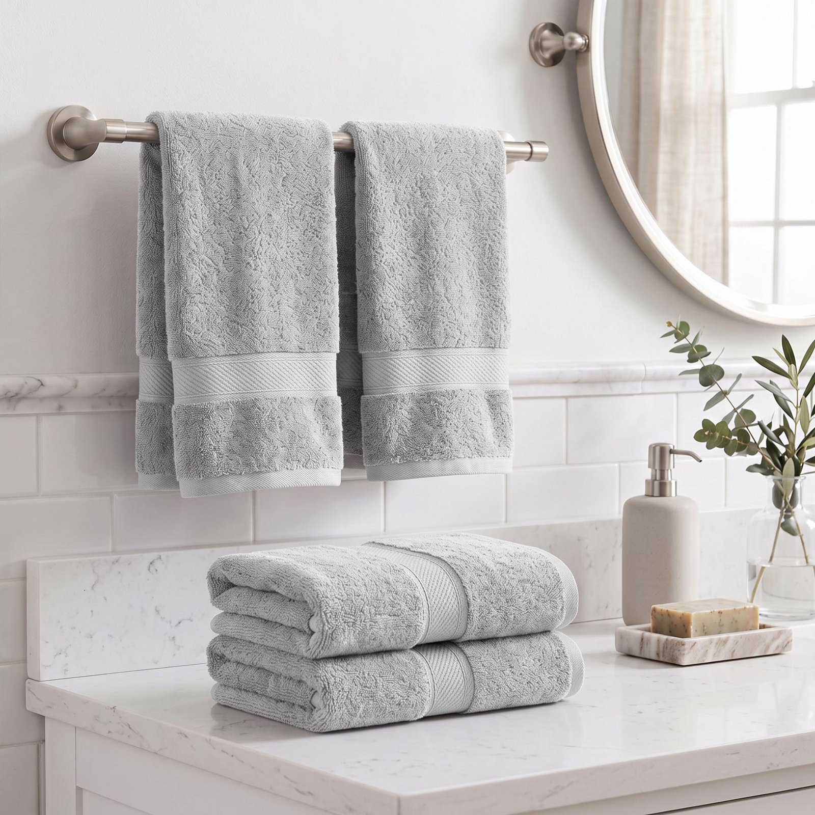 Egyptian Cotton Hand Towels, Silver
