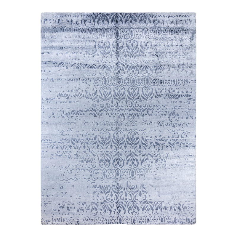 Gray Hand-Knotted Silk Rectangular Area Rug, 8' 10" x 12'