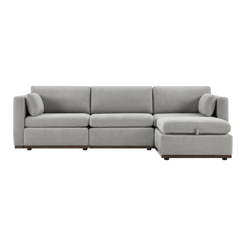 4- Piece Modular Sectional with Ottoman, Dove Gray Polyester