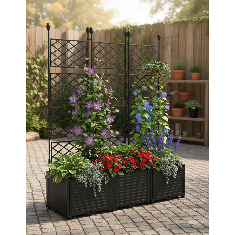 Boîte à fleurs surélevée avec treillis, moustiquaire pour balcon, 63" H x 48.8" W x 16.2" D