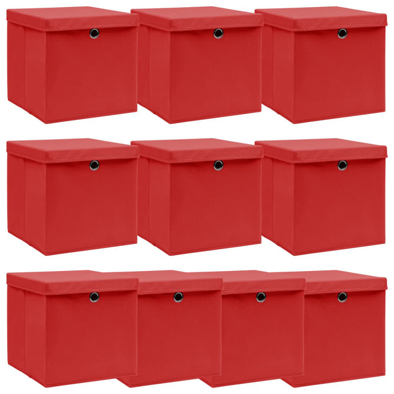Storage Boxes with Lids Fabric, Red, 32cm H x 32cm W x 32cm D