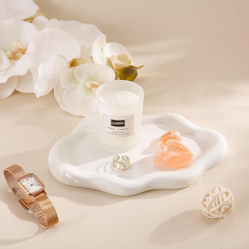 Plat à bijoux en céramique avec plateau à bijoux, plateau de clés pour meuble-lavabo en forme de nuage décoratif pour femme, plat porte-bagues, jolie assiette à bijoux en bol, esthétique de décor de chambre, blanc, moyen