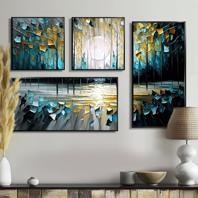 Abstrait nature arbres II - Décoration murale moderne 4 pièces