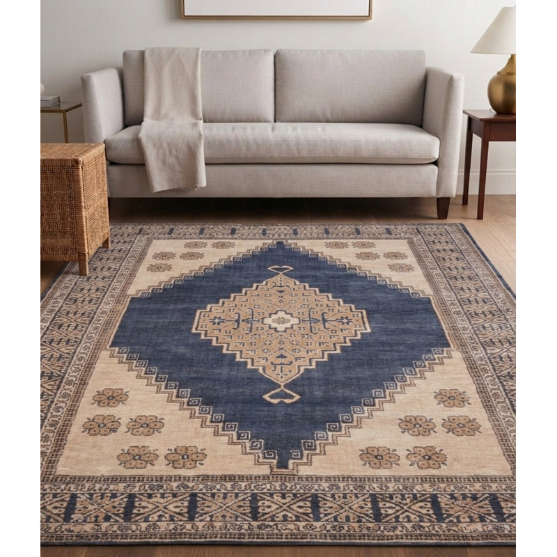 Tapis intérieur beige oriental en laine noué à la main, Rectangulaire 3 pi x 5 pi