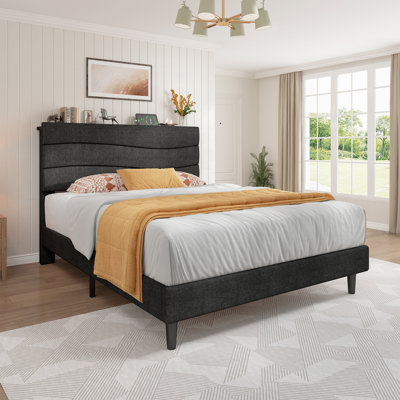 Upholstered Storage Bed with Charging Station