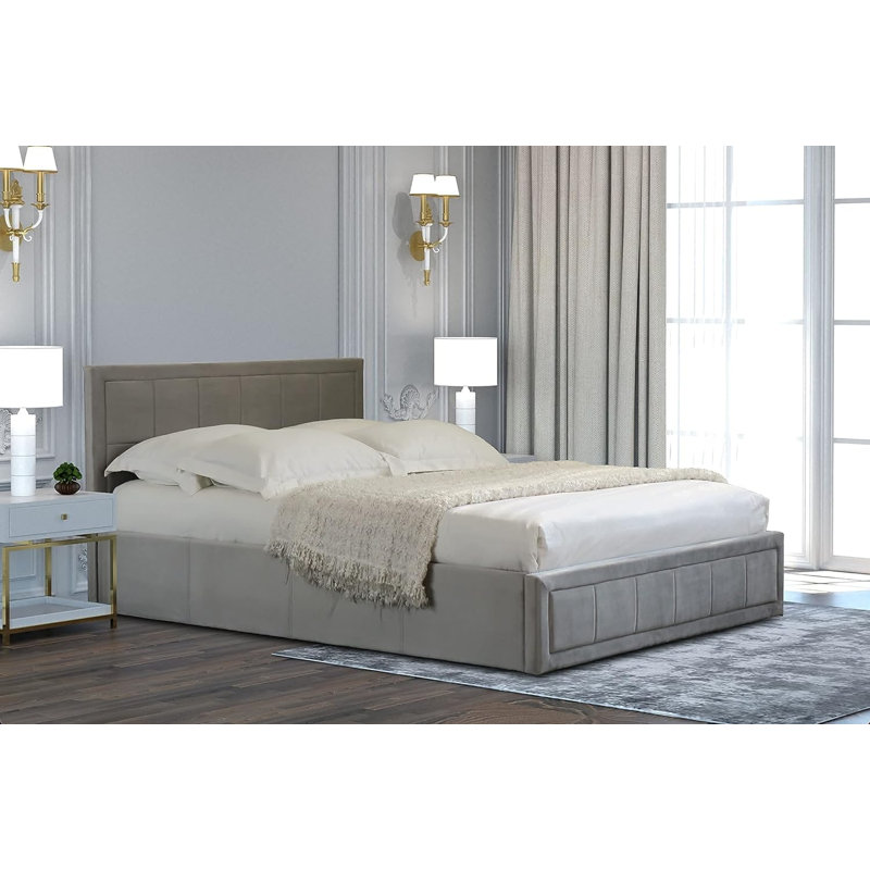 Upholstered Velvet Lift Up Storage Ottoman Bed with Mattress, Kingsize (5')