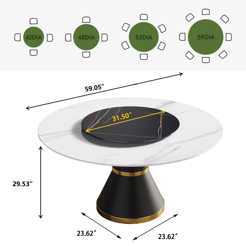 Table de salle à manger Ryding, Blanc/Noir, H 29,5 po x L 59 po x l 59 po