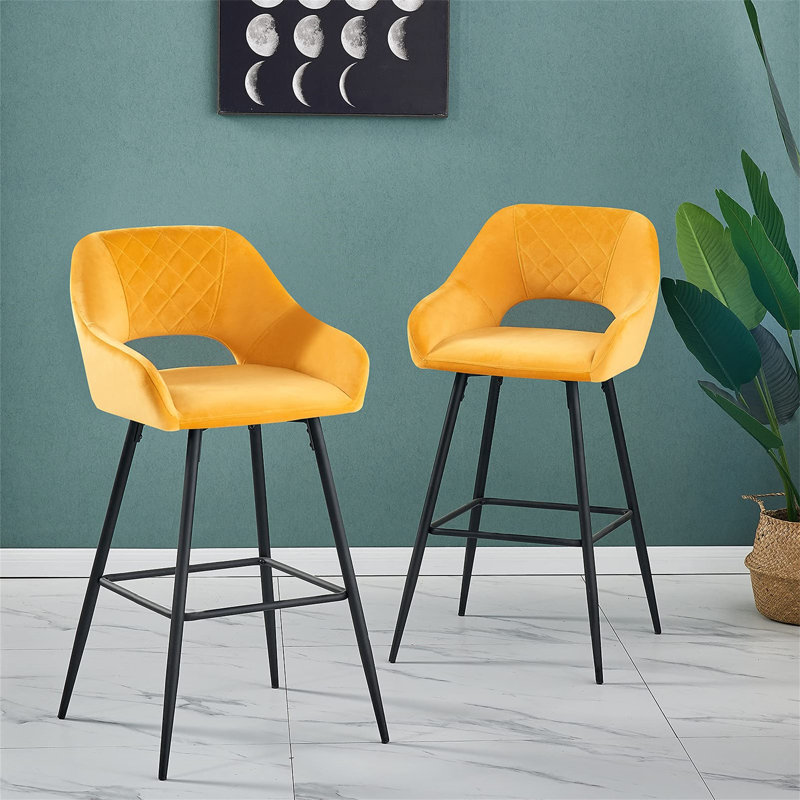 URBNLIVING Upholstered Counter Stool with Metal Frame, Yellow