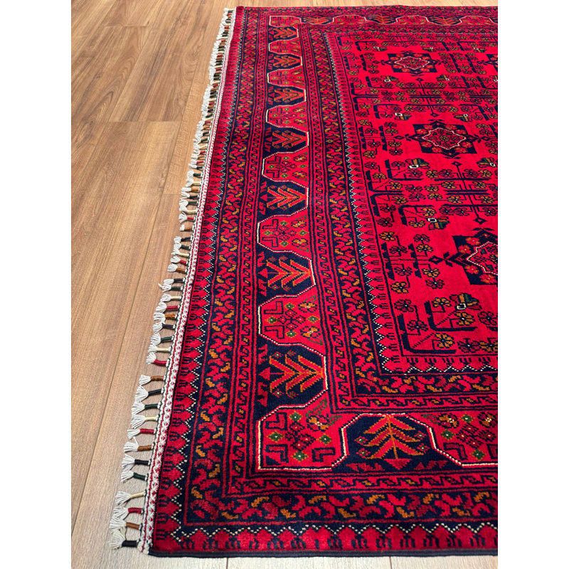 Tapis en laine et coton rouge noué à la main Original
