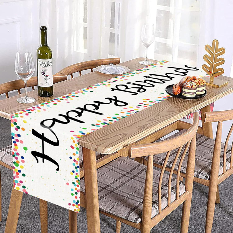 Happy Birthday Table Runner Birthday Party Table Decorations White Birthday Table Decor Summer Table Runners For Home Party Decor (13 X 72 Inch, White)