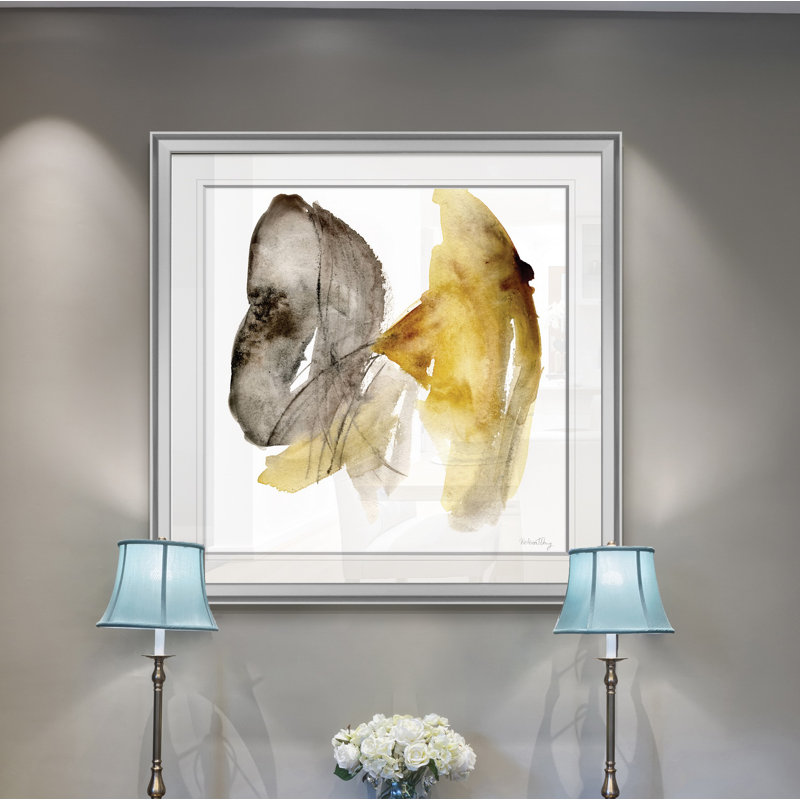 «CALENDULA I», peinture, H 16 po x l 16 po, Encadrement argenté