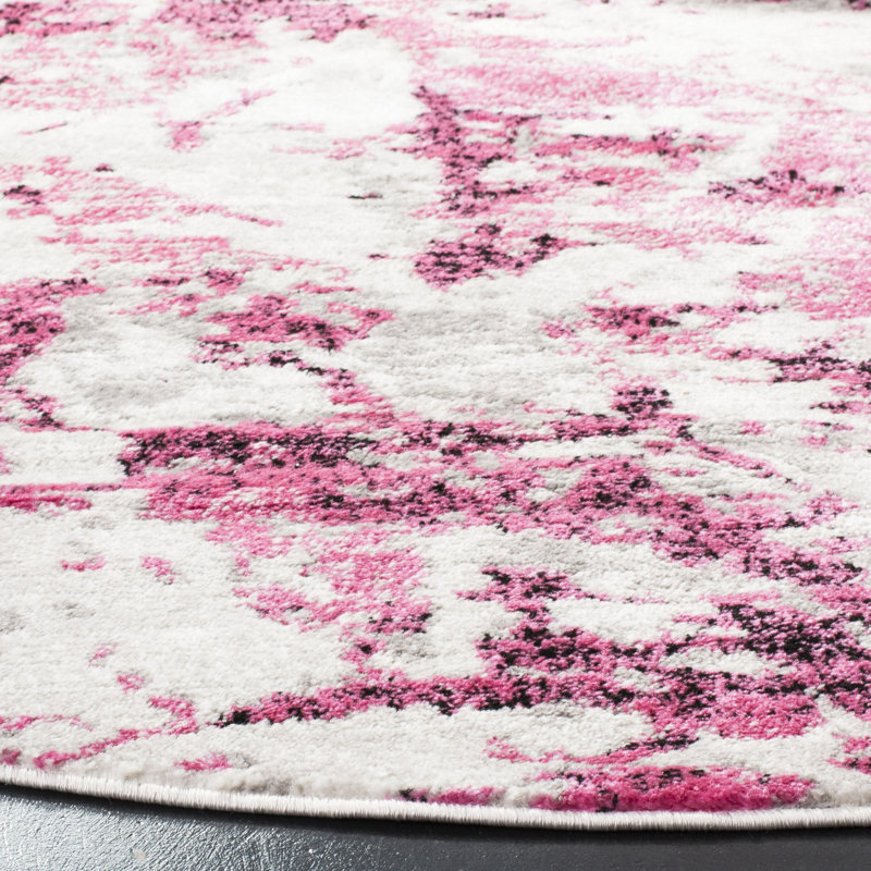 Tapis abstrait rose / ivoire Strasser, Rond 6 pi 7 po