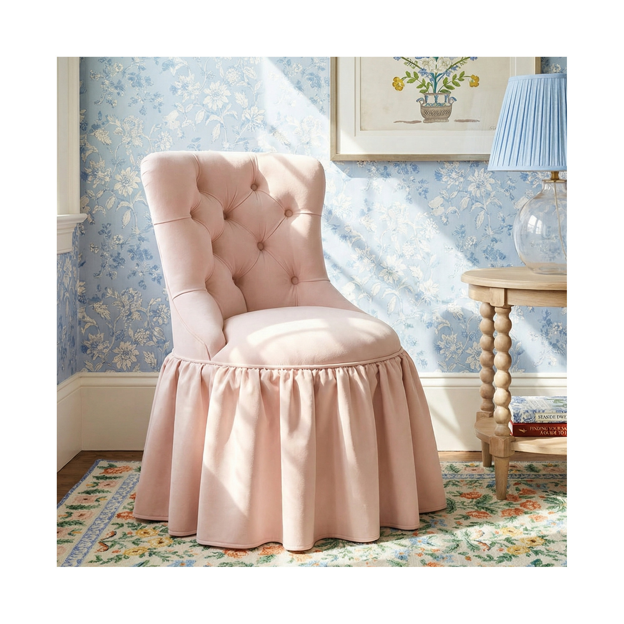 Minnie Upholstered Side Chair, Classic Blush Performance Velvet