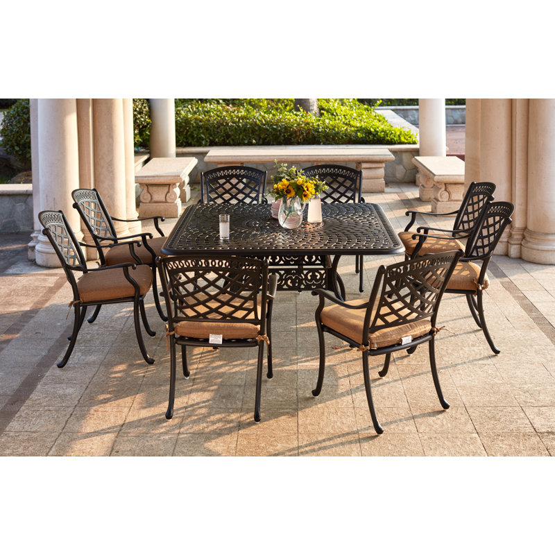 Thompson 9-Piece Patio Dining Set with Cushions and 60'' Square Dining Table, Antique Bronze