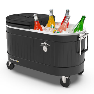 Permasteel 80-qt Rolling Patio Cooler – Large Outdoor Ice Chest With Wheels, Beverage Cooler For Backyard, Bbq, Tailgate, Beach, Parties, Rustic Farmh