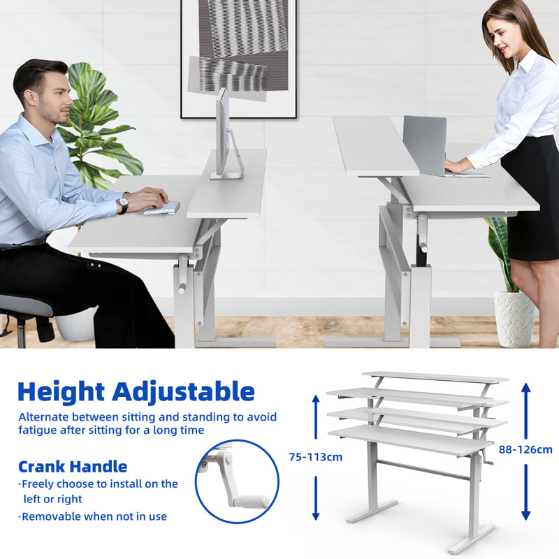 Mirari Adjustable Standing Desk, White, White