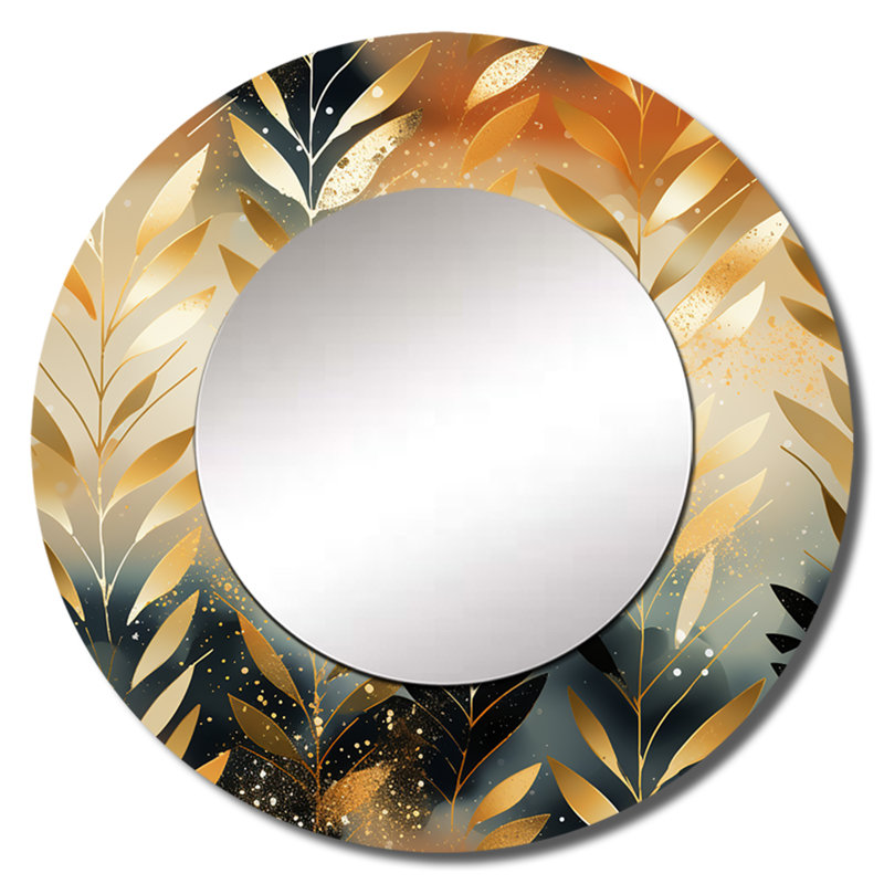 Sethe Goldern Gilded Chevron Reverie - chevron  Unique Mirror, Gold Large Round Wall Mirror, Printed Metal Art, 36" x 36"