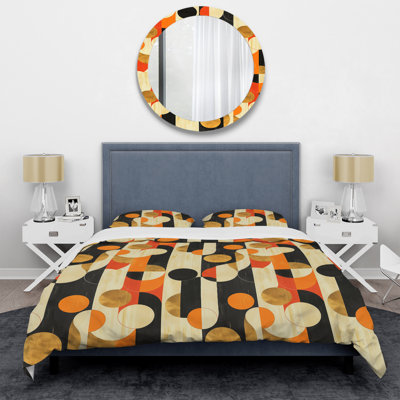 Orange Gold Geometric Retro - Geometric Retro Duvet Cover Set