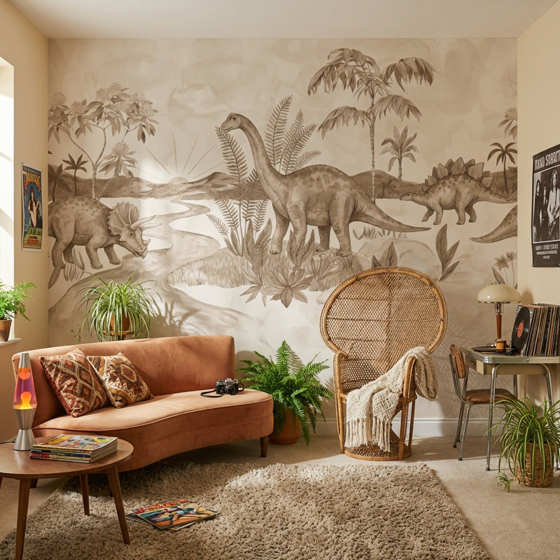 Papier peint paysage de dinosaure préhistorique, 140"x108", Peler et coller