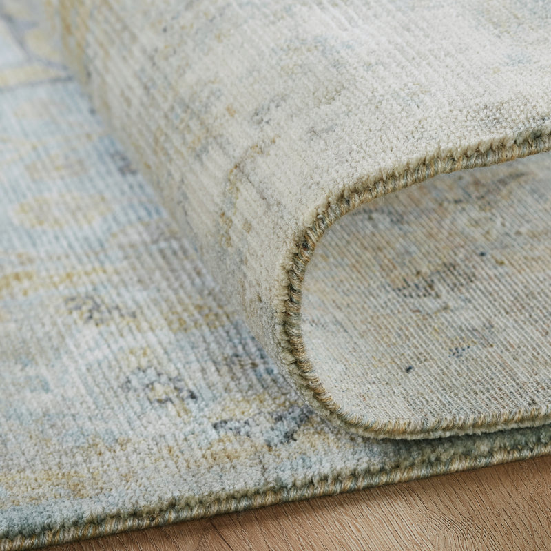 Wool Area Rug, Rectangle 12' x 15', Beige/Blue