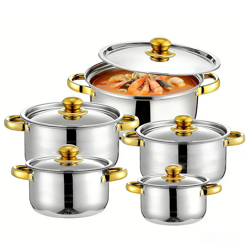 10 - Piece Stainless Steel Cookware Set, Silver/Gold