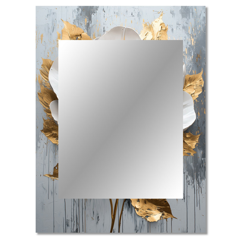 Blanc et or pivoine Bloom I - miroir mural pivoine, miroir décoratif moderne, impression d'art en métal, 40 po x 30 po
