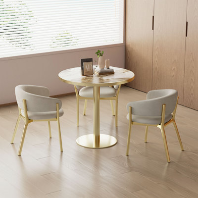 Table bistro ronde de 31,5 pouces avec plateau en faux marbre et structure en métal robuste
