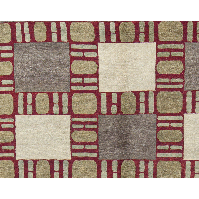 Wool Geometric Area Rug in Red/Beige/Light Yellow, Rectangle 6'1" x 8'7"