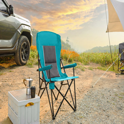 High Back Heavy Duty Lawn Chair Support 250lbs, Portable Collapsible Chair With Cup Holder -Blue