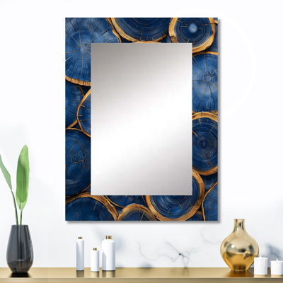 Mysteries Of Aqua Wood Slice II - miroir décoratif d'arbre, miroir mural moderne, impression d'art en métal
