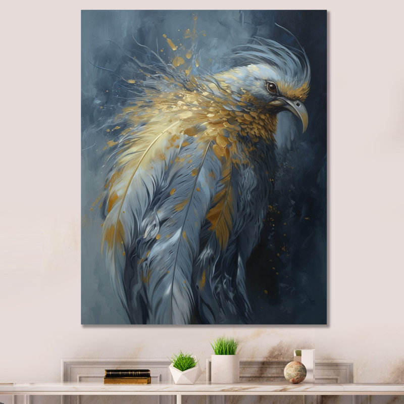 Kamaira Gold Boho Chic Feathers III sur toile, H 40 po x l 30 po x P 1,5 po, Toile tendue