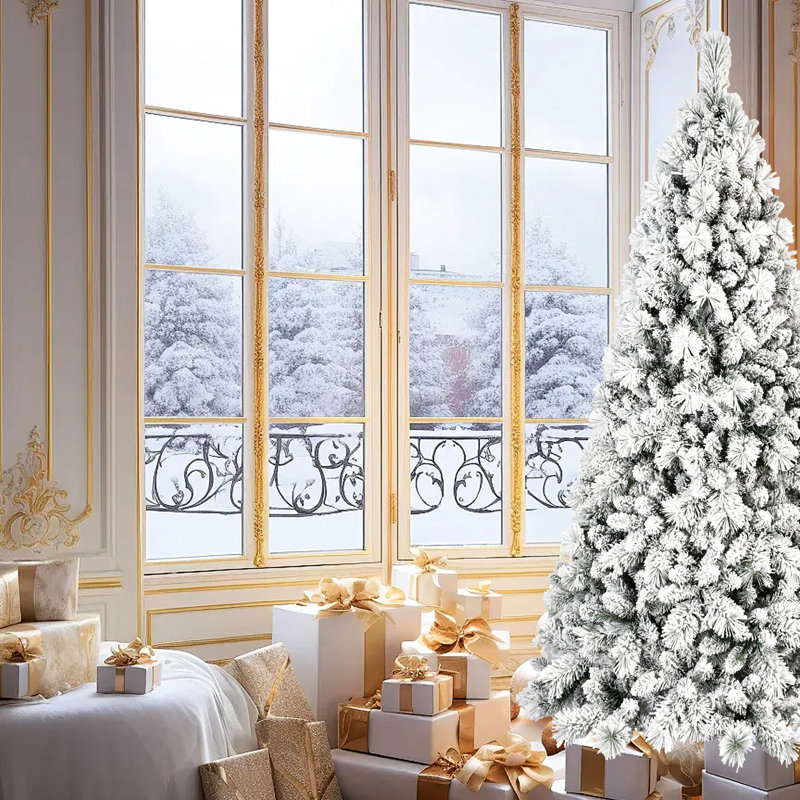 Arbre de Noël de 5 pi, apparence floquée, 250 lumières blanches chaudes, 518 pointes, branches enneigées et à aiguilles dures, installation rapide, support en métal solide, installation facile, base