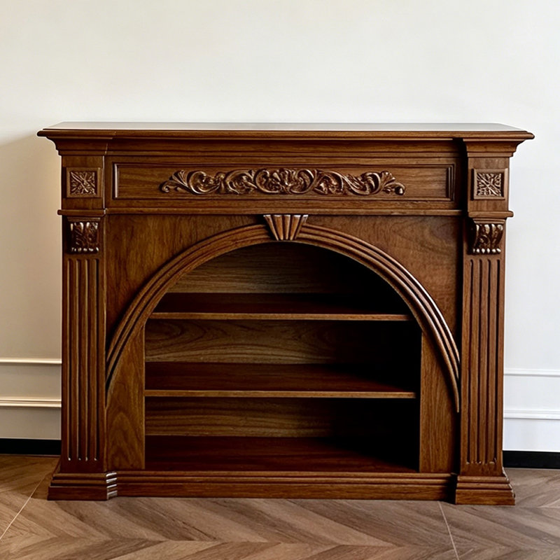 Retro Nut-Brown Solid Wood Freestanding Fireplace, 47.24