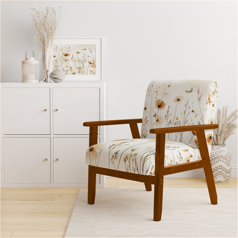 Chaise rembourrée Wildflowers - Fauteuil neutre Wildflower Field III, Brown Square Arms